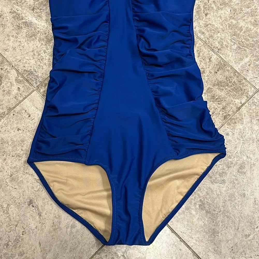 Cabana Life Blue Ruched One Piece Swimsuit Small Fully Lined Convertible Straps